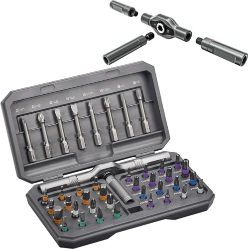 Set di cacciaviti magnetici 42 in 1 con manico a cricchetto rimovibile, set di punte multifunzione con 40 punte in scatola di immagazzinaggio, set di strumenti di precisione per computer, occhiali
