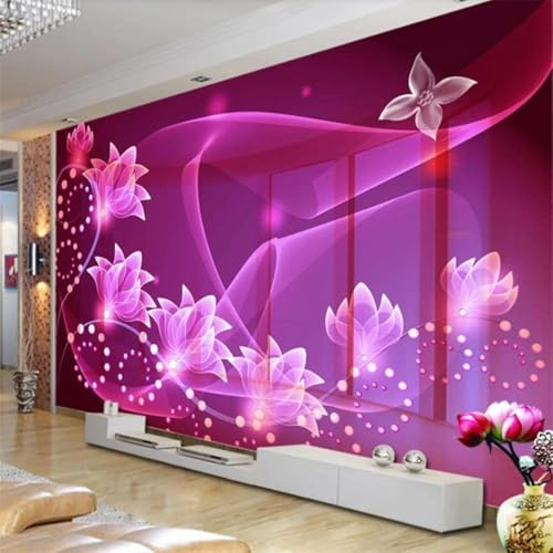 Créatif Tridimensionnel Violet Floral Art Papier Peint 3D Installation Facile Intissé Tapisserie Bureau Salon Canapé Chambre Décoration Murale-430cm×300cm