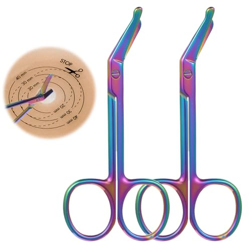 2 Pcs Ostomy Scissors, Small Bandage Scissors, Stainless Steel Curved Scissor for Ostomy Care, Colostomy, Ileostomy, 4.4 X 2 Inch, Rainbow