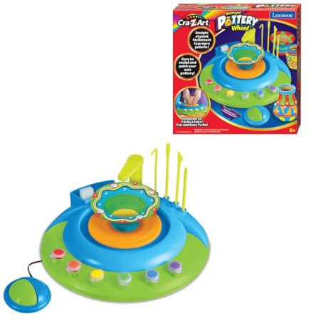 Lexibook, Torno da Vasaio Motorizzato per Bambini, Kit Creativo con Argilla Naturale, Colori, Strumenti di Modellazione e Accessori, Verde, CRPOT1LXB