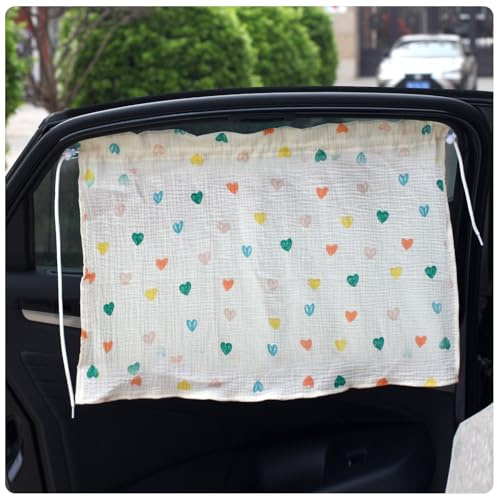 2 Stück Auto Trennvorhänge Sonnenschutz,46*73cm Universelle Auto Sonnenblende für Seitenfenster mit 2 Saugnäpfen Autofenster Autovorhänge für Camping Reisen Kinder mit süßen Tier Motiven -Herz