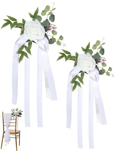 UEAVOID Decorazioni Auto Matrimonio 2 Fiori Bianchi con Ventose | Elegante Kit Riutilizzabile per Sposi, Resistente alle Intemperie (Maniglie, Specchietti, Cofano)
