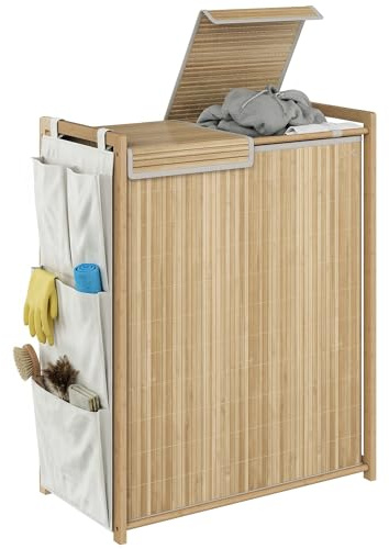 HOMCOM Cesto de Ropa Sucia con Tapa 120L Cesta Bambú 63x33x78 cm Natural