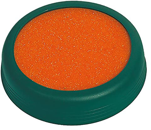 Läufer 69236 Anfeuchter, zum Anfeuchten von Briefumschägen oder Briefmarken, rund, Ø 8,5 cm, oranger Schwamm, flexible Hülle, bunt sortiert