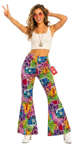 Fun Shack Schlaghose Damen 70er, Retro Halloween Kostüm Damen | Weite Schlaghose, Leuchtendes Retro-Muster, Zum Überziehen, Perfekt für Halloween, Ideal zum Verkleiden