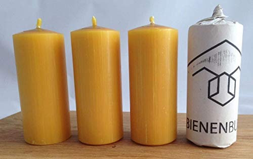 BienenBude I Bienenwachskerzen I 4 Stück 12 x 5 cm I Handgefertigte Stumpenkerzen I Direkt vom Imker