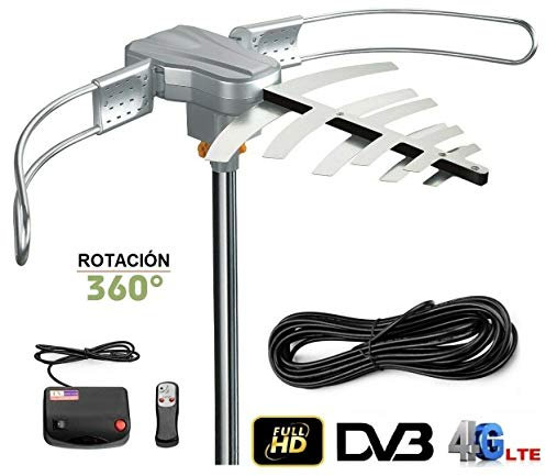 Antenna TV esterna girevole Full HD UHF 30+5 DB TV TDT DVB-T con telecomando