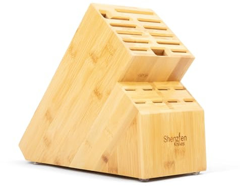 Shenzhen Knives 20 Slot Universal Knife Block: X-Large Bamboo Wood Knife Block Without Knives - Countertop Butcher Block Knife Holder and Organizer with Wide Slots for Easy Kitchen Knife Storage