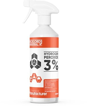 McKLords - Agua Oxigenada 3% 500 ml - Peróxido de Hidrógeno H2O2 10 Volúmenes para Limpieza del Hogar, Manchas en Ropa, Telas Blancas, Paños, Juntas y Superficies Compatibles