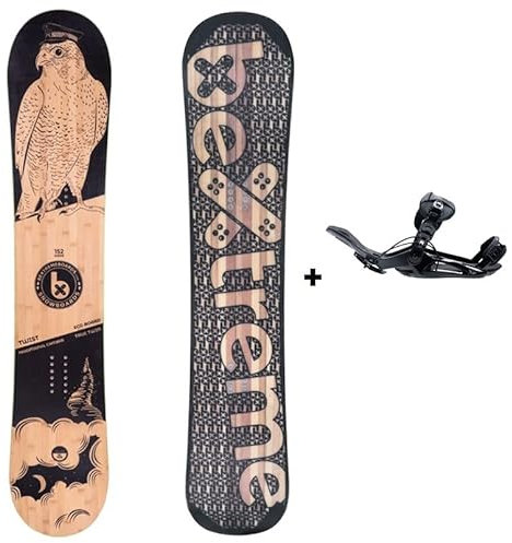 Tabla Snowboard Freestyle y Freeride BeXtreme Ganesha con Fijaciones automaticas SP Base+. Snow para Hombre y Mujer Hecho de Bambu, Haya y álamo (Fijaciones SP 39-42 EU, 160cm)