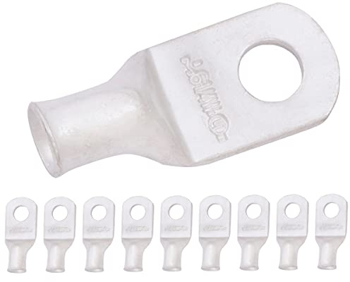 SELTERM 6 AWG (16 mm²) - 1/4 (M6) ⌀ Hole (Wide) UL Marine Grade Wire Lugs, Battery Cable Ends, Tinned Copper Eyelets, Tubular Ring Terminal Connectors [B22] - 10 Pack