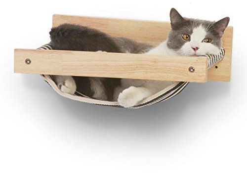 FUKUMARU Katt hängmatta väggmonterad stor katthylla – moderna sängar och sittpinnar – premium kattmöbler för sömn, lek, klättring och slappa – rymmer enkelt upp till 18 kg, svart rand