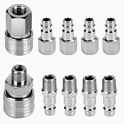 Drado Air Line Connectors 10 pcs Compressor Fittings Quick Coupler Fittings 1/4 BSP Air Fitting and Plug Kit with Male Female Thread Set