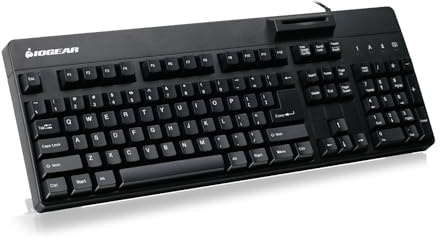 IOGEAR Teclado integrado/lector CAC - Conectividad de cable - Interfaz USB 2.0 tipo A - 104 teclas - Windows, Mac OS, PC - Compatible con TAA