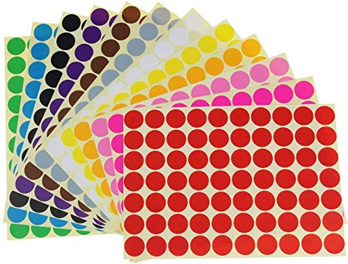 Runde Punkt-Aufkleber,Selbstklebende Farbige Punkte 16mm 16 Farben Klebepunkte Runde Dot Aufkleber für Farbkodierungskalender, DVDs, Sch