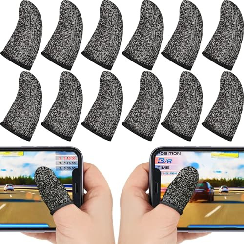 30 Piece Finger Sleeve for Gaming Mobile Game Controller Finger Thumb Sleeve Anti Sweat Breathable Seamless Touchscreen Cover Silver Fiber for Phone Game(Black Brim)