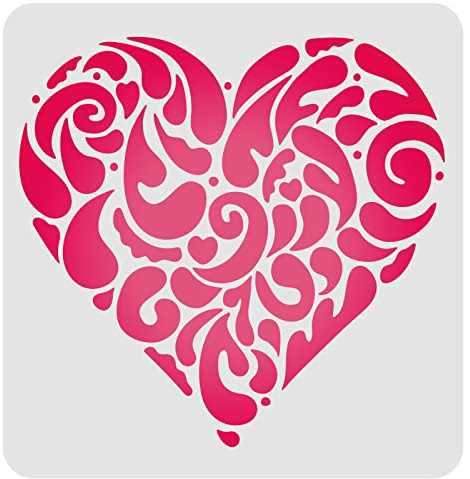 FINGERINSPIRE Herz Schablonen zum Malen 30x30cm Kunststoff Mandala Herz Malschablonen Quadratische Wiederverwendbare Stencil Schablonen Für Holz, Boden, Wand, Fliesen, Valentinstag Dekoration