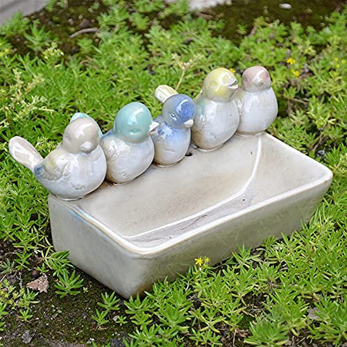 XXXXW Kreatives Design Rechteckige Fünf Vögel Keramikvogel-Feeder Europäische Hausgarten-Tisch Tischplatte Creme grün blau gelb Rosa Vogelschmucksachen Vogelfutterspender