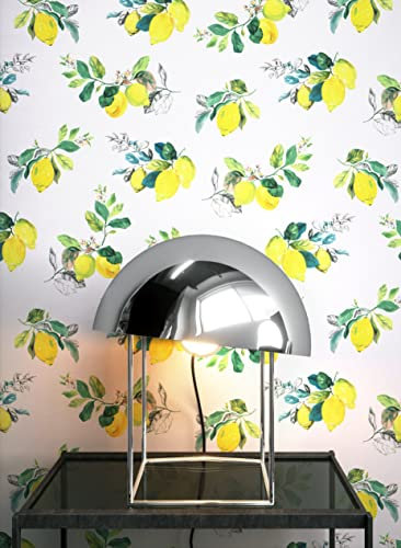 NEWROOM Tapete Weiß Vliestapete Zitronen - Mustertapete Landhaus Gelb Grün Blätter Blumen Zitronentapete Modern Küchentapete inkl. Tapezier-Ratgeber