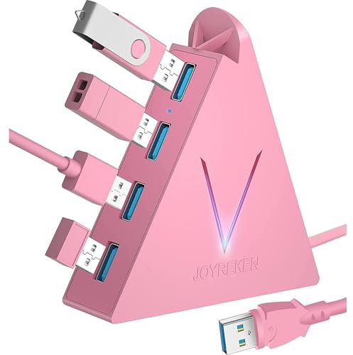 JoyReken 4-Port USB 3.0 Hub,USB 3.0 verlängerung mit verlängertem 60cm Kabel,USB Verteiler für Mac, PC, Xbox One, PS4, PS5, iMac, Surface Pro, XPS, Laptop, Desktop, Flash Drive, Mobile HDD (rosa)