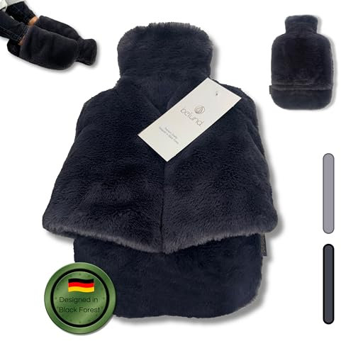 belund.® Premium Fußwärmer Wärmflasche mit beidseitigem extra dickem Plüsch-Bezug, 2 in 1 Bettflasche und Fußwärmflasche - Fußwärmer ohne Strom - super flauschige Wärmflasche - Farbe: anthrazit