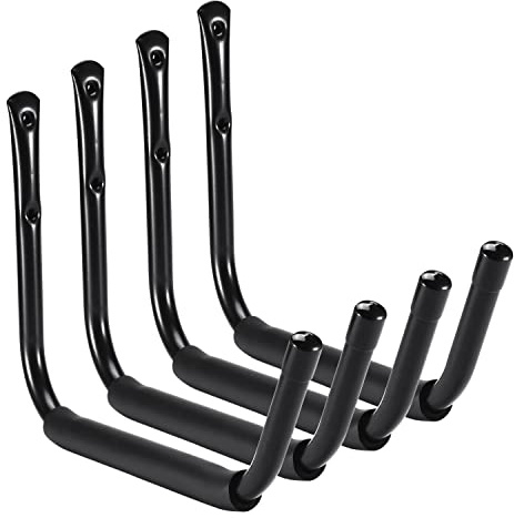 OfficeWorld Range Wandhaken Set mit 4 - Robuster riesiger Garagenaufbewahrungshaken - Kajak-Aufbewahrungshaken - Wandmontage Utility-Aufhänger-Wandhacken für Surfbrett, Leiter, Kajak, Leitern-Schwarz