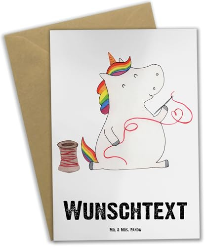 Mr. & Mrs. Panda Personalisierte Karte Einhorn Näherin - Geschenke, Einhörner, Unicorn, grußkarte personalisiert, Häkeln, Nähen, Basteln, Grußkarten, individuelle, personalisierbar