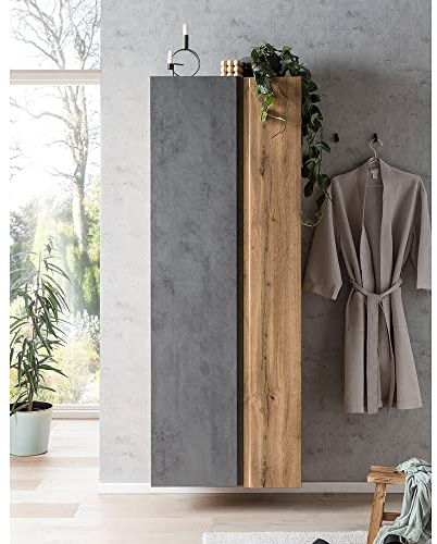 Lomadox Badezimmer Hochschrank 65cm in Wotan Eiche Nb. mit Beton Optik, B/H/T ca. 65/180/35 cm