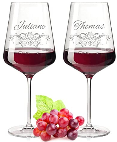 GRAVURZEILE Leonardo Puccini Weingläser mit Gravur - im Weinranken Design - Personalisiert mit Namen - Geschenk für Sie & Ihn zum Geburtstag, Jahrestag, Valentinstag & zur Hochzeit - 750 ml