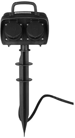 Prise de Jardin Noir avec Piquet de Terre IP44 2 Prises - SILAMP