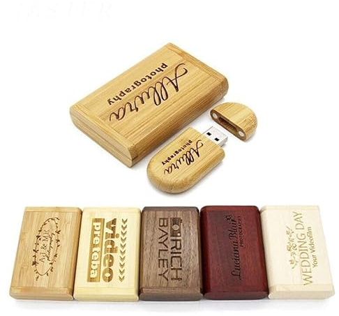 Personalisierte USB-Stick + Geschenkbox aus Holz massiv mit Gravur Wunschtext Hochzeit Wunschgravur Speicherstick Flash Drive 32/64/128 GB 3.0 Geschenkidee individuell (Ahorn, 32GB 3.0)