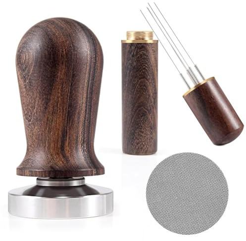 Lodokdre Juego de Agitador y Compactador de Café Expreso de 51 Mm: Compactador Calibrado con Manejar de Madera y Base de Acero Inoxidable de Primera Calidad