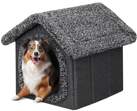 PillowPrim Haustierhütte Hundehaus Höhle Hundehütte Katzenhütte Hundehöhle Katzenhaus Hundekissen Katzenkissen Flauschiges Haus, Schwarz, 60x70x63 cm