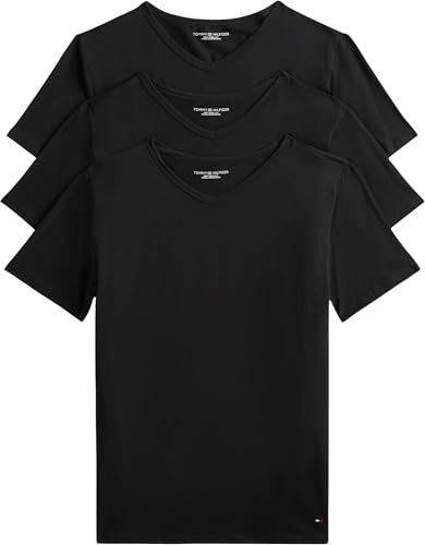 Tommy Jeans Camisetas de Manga Corta Pack de 3 Hombre Stretch con Cuello de Pico, Negro (Black/Black/Black), XXL