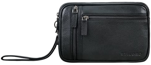 STILORD 'Sunny' Handgelenktasche Herren Leder mit Doppelkammer Clutch Handtasche mit Hands-Schlaufe Vintage ideal für Festival Stadt-Reisen Herrenhandtasche Echtleder, Farbe:Obsidian schwarz
