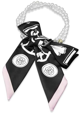 LumiSyne Bufanda De Seda Collar Mujer Chica Flaco Larga Pañuelo De Cuello Con Collar De Perlas Estampado Flores Patrón Letras Rayas Decoración Bufanda De Cuello Corbata Pañuelo Cinta Banda Cabeza