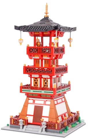 Geniteen Chinesisches Bausteine-Set, 1788 Teile Chinesische berühmte alte Architektur MOC Modulare Hausbauklötze Spielzeug für Erwachsene und Jugendliche(Wachturm)