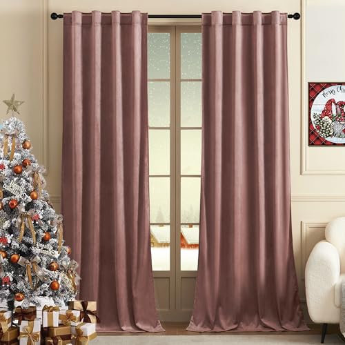 Timeper Wild Rose 84 inchesVelvet Curtains Pink Luxury Privacy Blackout Energy Efficient Window Treatment for Girls Bedroom Nursery Closet Cover, Rod Pocket & Back Tab, W42 x L84 inches, 2Pcs