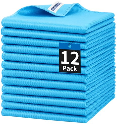 HOMERHYME Microfiber Glass Cleaning Cloth, 12 Pack Window Glass Cleaning Rags, Reusable Lint-Free Streak Free Polishing Cloth Wipes for Stainless Steel, Eyeglasses, Mirrors, Screens & Lenses,12 12