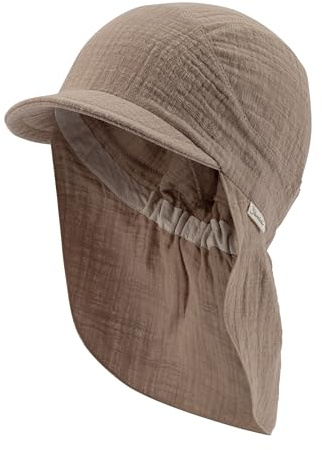 Sterntaler Schirmmütze Nacken einfarbig - Unisex Mütze aus luftigem Baumwoll Musselin - Leichter Baby- und Kinder Sommerhut - Kopfbedeckung mit bequemem Gummiband im Nacken- Taupe, Größe 49