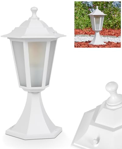 HOFSTEIN Außenwegeleuchte Loria, Sockelleuchte aus Metall/Milchlas in Weiß, Wechselscheiben Klar, Wegeleuchte im Landhaus/Antik/Retro/Vintage-Design für Garten, Hof, Terrasse, 37 cm, E27, IP44