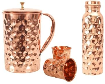 BRACOP® copper water jug with Lid Reiner Kupferbehälter, Trinkflasche, Wasserkrug, Ayurveda-Servierkrug, 1,7 Liter, auslaufsicherer Kupferbecher, Küchenaccessoire
