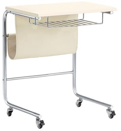 Beistelltisch mit Rollen Höhenverstellbar Faux Panel Nachttisch, Mobile Nachttische Im Vintage Stil, Laptop Nachttisch, mit Stauraum, für Sofa, Bett(White)