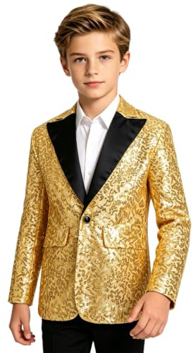 Loodgao Kids Sequin Jacket Sparkly One Button Blazer Gold 13-14 Years