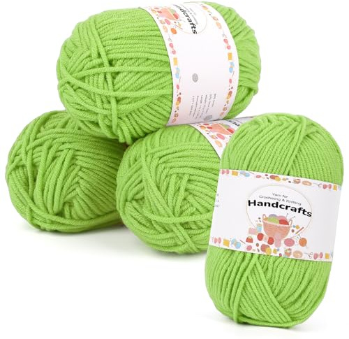 Aeelike 200g(4x50g) Wolle zum Häkeln Handstrickgarn, 5Ply Baumwolle zum Stricken Häkelgarn, Ultraweiches Acryl-Strickgarn Bunte, Acrylwolle Baumwollgarn für Häkeln und Kunsthandwerk, Sanftes Grün