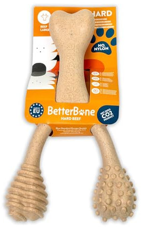 BetterBone - Hundespielzeug zum Kauen - Large Hard Beef - Kauknochen Hund Nylon- & GMO-frei auf Zellulosebasis - Kauspielzeug extra hart mit Rindfleischgeschmack - Kauholz Splitterfrei & langlebig