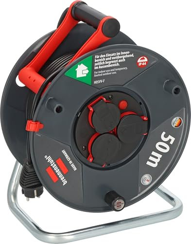 Brennenstuhl Enrollacables Garant V2 IP44 50m exterior (Made in Germany, 3 tomas de corriente con contacto de puesta a tierra, plástico especial)