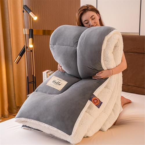 YCDZSW Flauschige Kaschmir Steppdecken, Verdicken Weiche Sie Lamm Kaschmir Decke, Doppelseitiges Plus Samtkern Steppdecke, Anti-Allergie Winter Daunendecke (Grau,150x200cm (2.5kg))