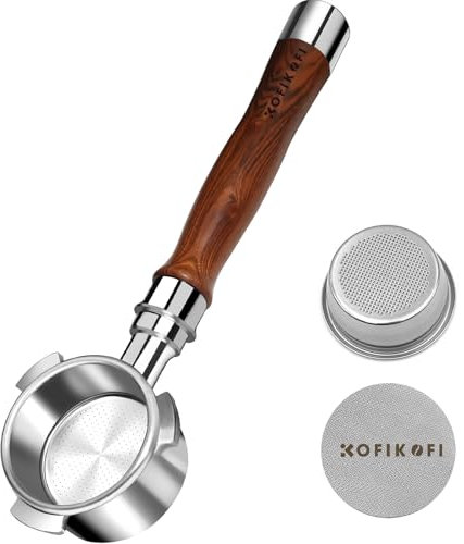 KOFIKOFI 51mm Bottomless Portafilter, Walnut Handle 3 Ears Espresso Naked Bottomless Portafilter with Puck Screen, Filter Basket, for DeLonghi Dedica EC680/EC685 and Smeg, EUPA Espresso Machines