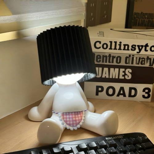 Umikk Lustiges LED Tischleuchte,Lampe „Ein kleiner schüchterner Mann“,Kreative A Little Shy Man Nachttischlampe, USB-Aufladung Tischlampe Mit Schirm,LED Nachttischlampe (Schwarz (mit Feigenblatt))